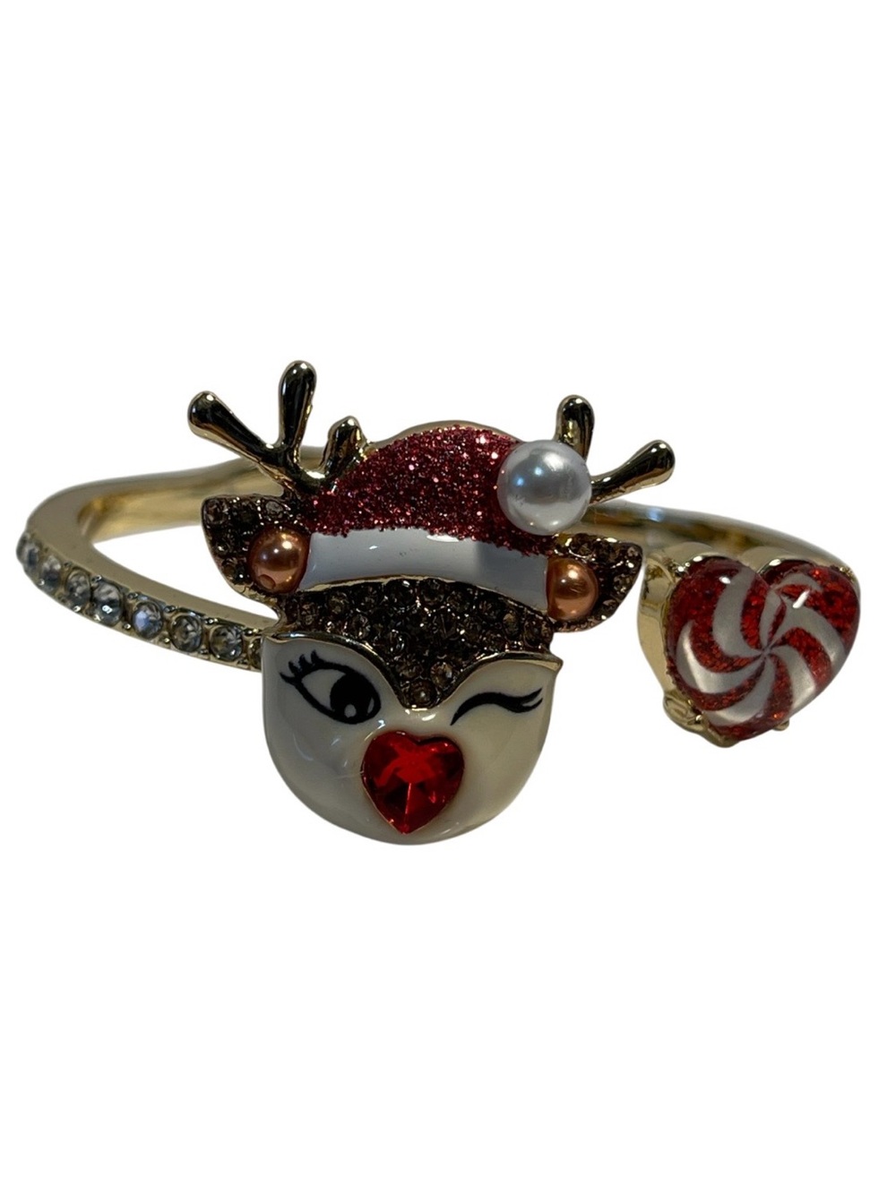 Betsey Johnson “Jingle Bell Bling" Reindeer Hinge Bangle Bracelet - NWT **
